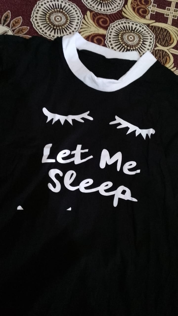 Black Let me sleep White Round Neck Plazzo PJ Set